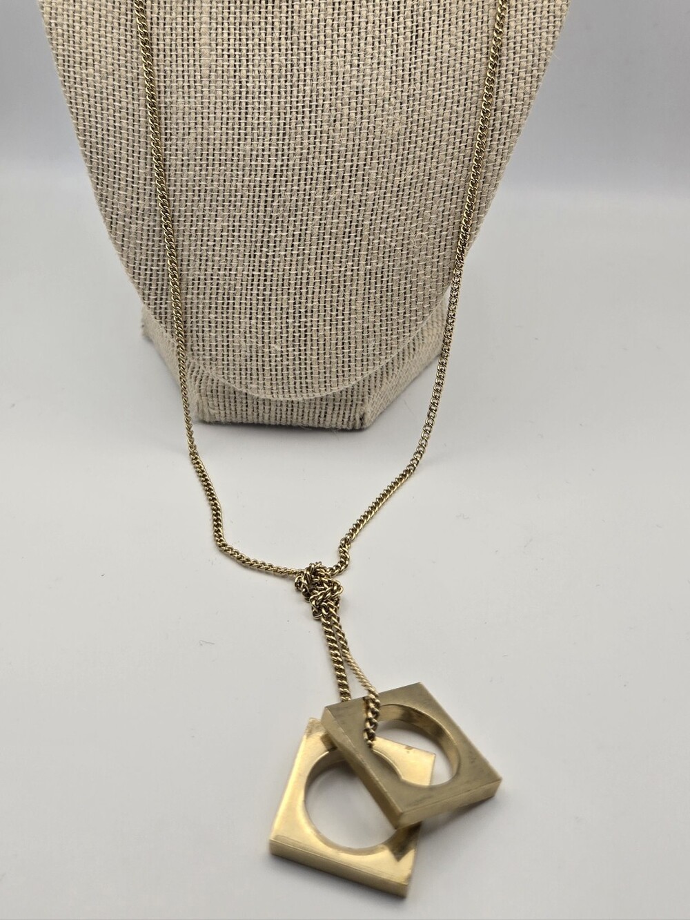 NWT Chico's Sasha Long Necklace Gold-Tone Knot Square Pendant Geometric Layer